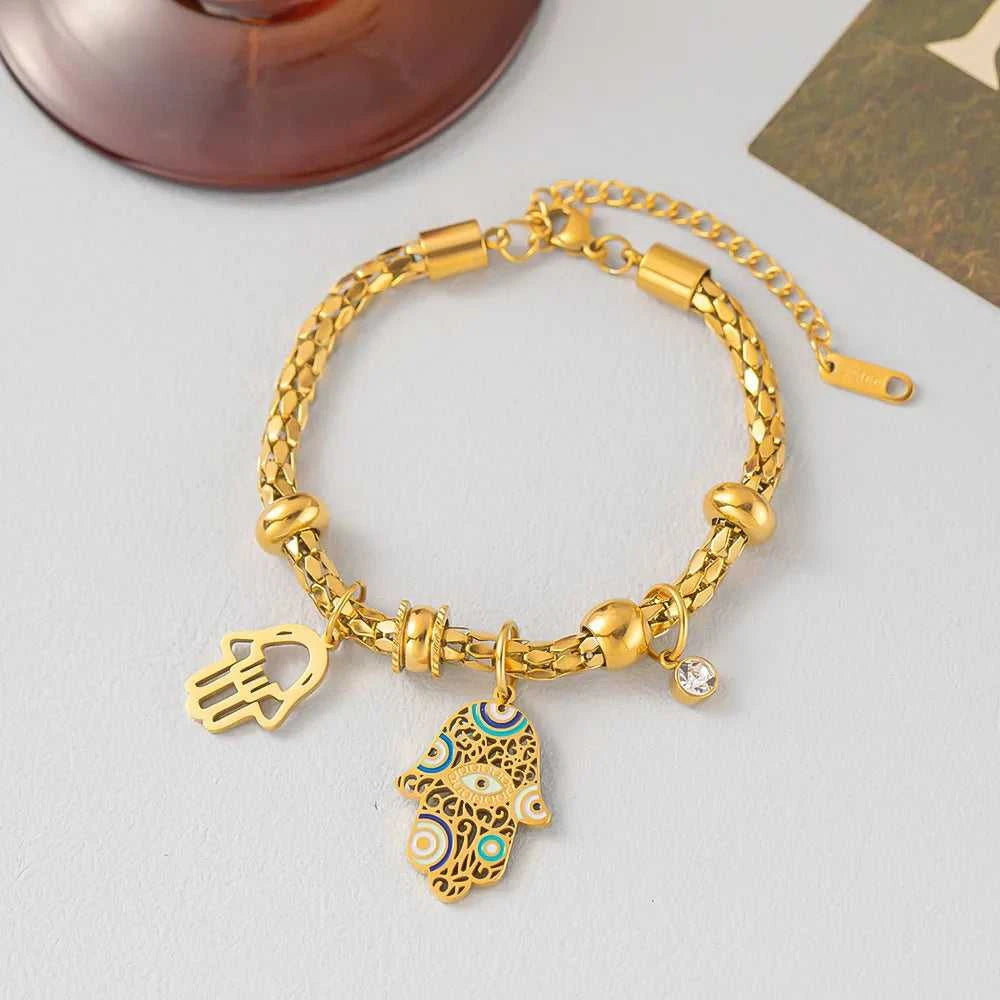 Hamsa Hand of Fatima Evil Eye Charm Bracelet For Women Gold Color Stainless Steel Wrist Chains Luxury Jewelry Birthday Gifts The jack market .AU The jack market .AU Jewellery & Chains $ 53 200000639:1436#16-22 cm;200001034:361181#Style A