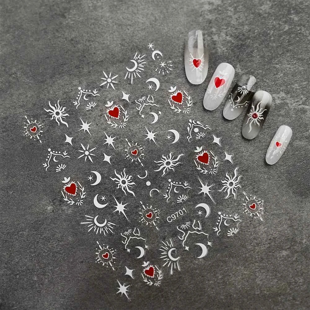 1pcs 3D White Hibiscus Flowers Nail Stickers Holographic Silver Gold Tropical Petal Slider For Nails French Manicure Decoration