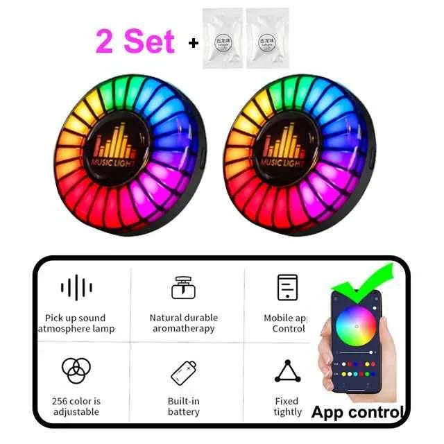 Car Music Rhythm Lamp Air Freshener RGB LED Strip Sound Control Voice Rhythm Atmosphere Light  256 Colors Option App Control