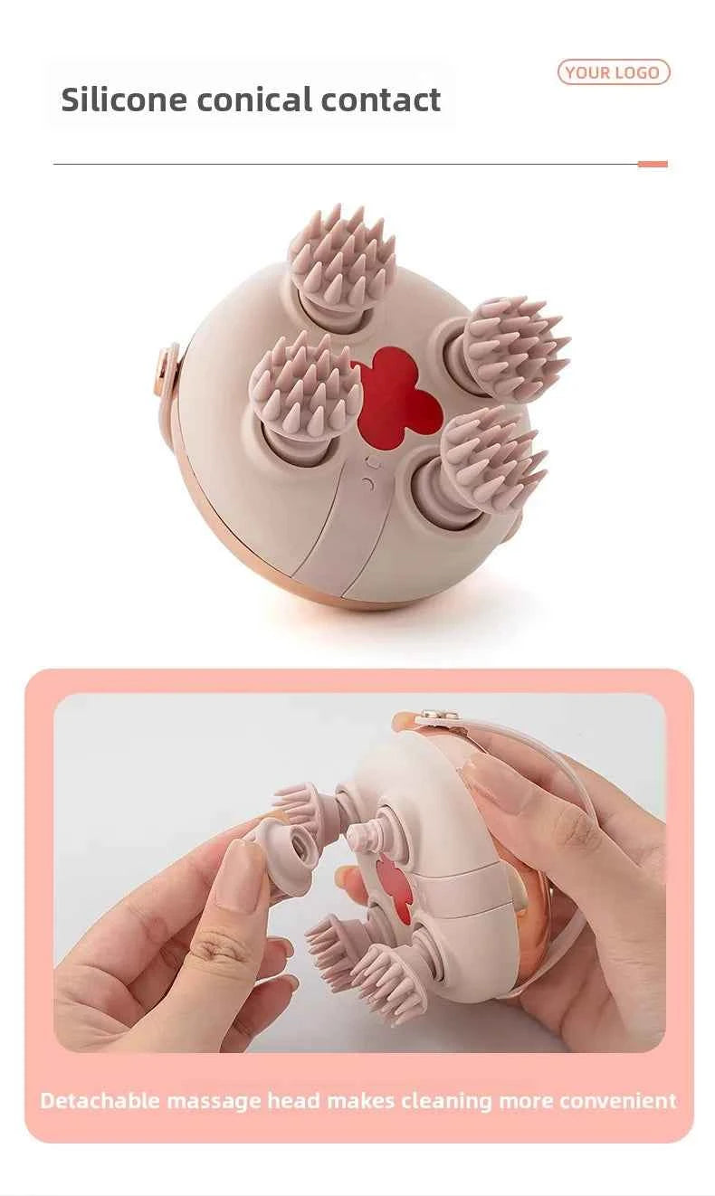 Rechargeable Electric Scalp Massager - Waterproof Handheld Device with 4 Massage Claws for Stress Relief & Relaxation