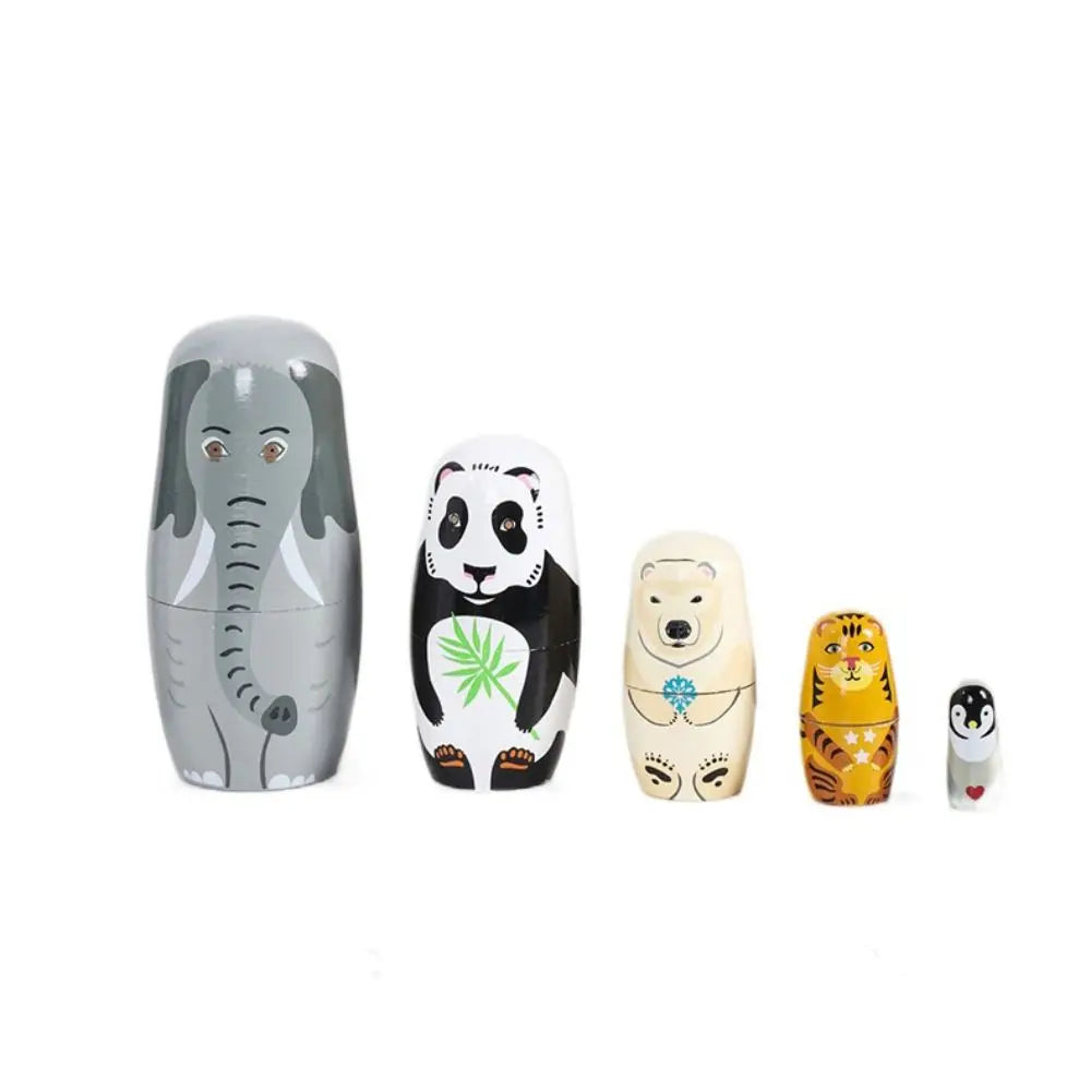 Rabbit 5Pcs/Set Animal Matryoshka Doll Wood Smooth Wooden Stacking Dolls Line Dog Panda Girls Russian Doll Christmas