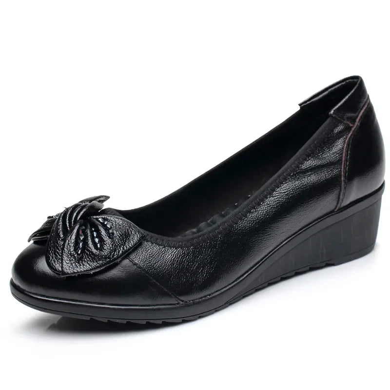 CEYANEAOSpring and autumn shallow mouth drill mother shoes leather soft the elderly with a single shoes casual comfortable women