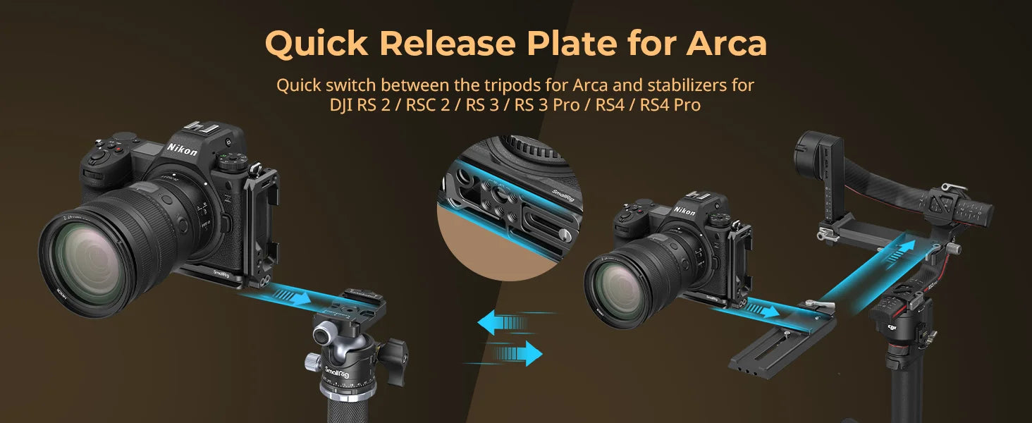 SmallRig L Plate for Nikon Z 6III, L-Bracket for Arca-Swiss, with 1/4"-20 Threaded Holes, QD Connector, Cold Shoe Mount - 4523