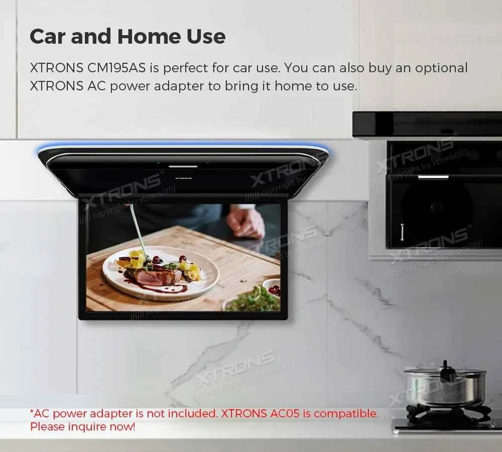 XTRONS 19.5" Android Car Roof Monitor TV Octa-core 8K IPS Car Screen Adjustable Angle to 170° with Screen Mirroring USB HDR RCA
