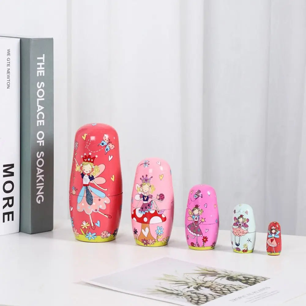 Rabbit 5Pcs/Set Animal Matryoshka Doll Wood Smooth Wooden Stacking Dolls Line Dog Panda Girls Russian Doll Christmas