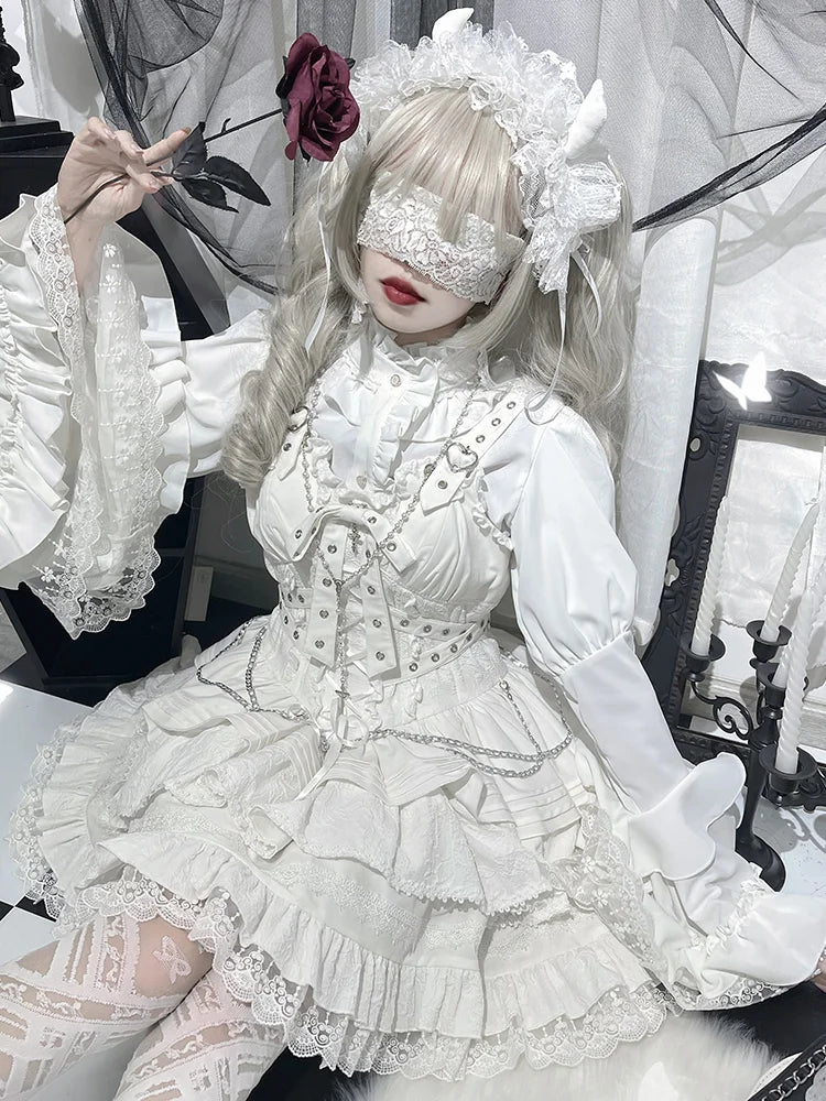Gothic Lolita JSK Dress with Bow & Spaghetti Straps - Chic Mini Dress & Waistcoat Set for Sweet Style