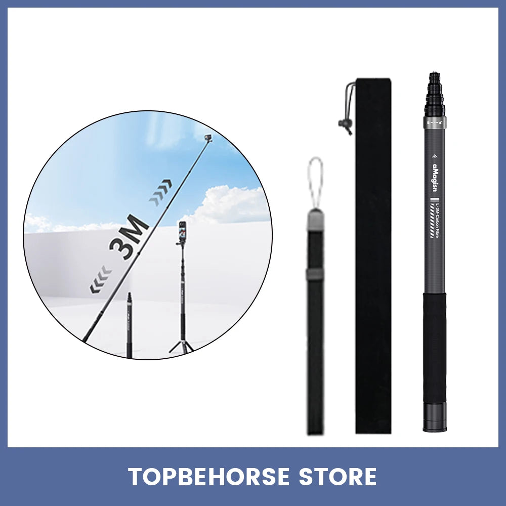 3m Carbon Fiber Invisible Extended Edition Selfie Stick For Insta360 X5\X4\X3\ONE R\ONE RS\ONE X2\ONE Camera Accessories