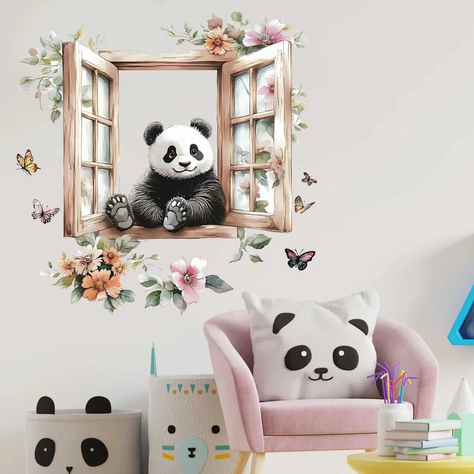 Panda Flower Butterfly Wall Sticker For Kids Room Background Deco Wallpaper Bedroom Home Decoration Self-adhesive Cartoon Decals The jack market .AU The jack market .AU Home $ 22 <none>