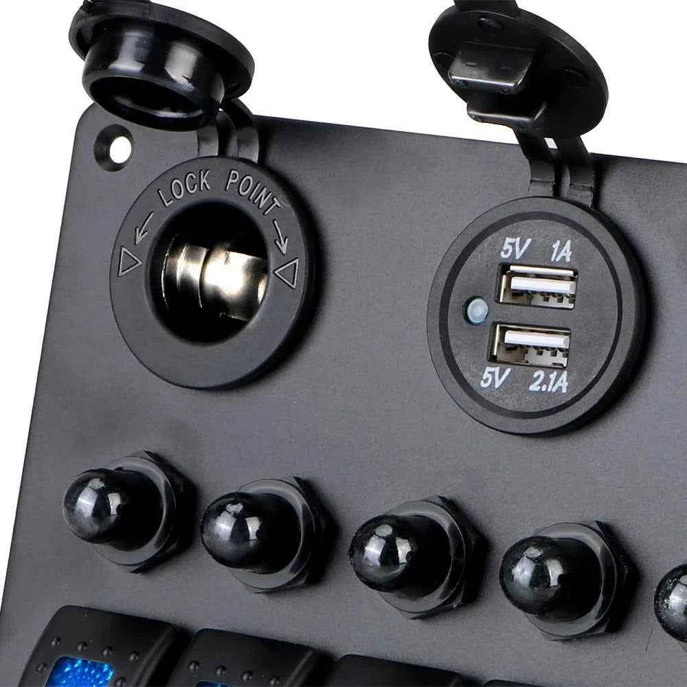 12V 24V 6 Buttons Car Switch Panel 15A Fuse Marine Circuit Breaker Voltmeter Tester Light Toggle USB Chargers 3.0 Auto Splitter