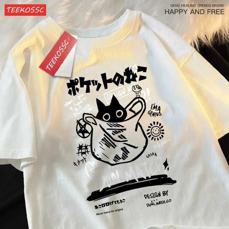 Japanese Fun And Cute Harajuku Cat Clothes Men Women Cotton Tops Creativity Casual T Shirts Cartoons Loose Couple Short Sleeve The jack market .AU The jack market .AU Men Fashion $ 27 14:350850#Pink;5:100014064