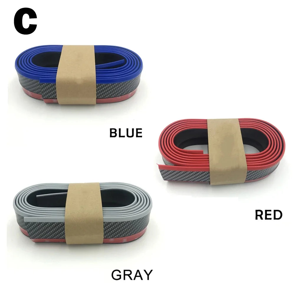 2.5M Car Front Bumper Lip Protector Carbon Fiber Rubber Splitter Chin Spoiler Side Skirt Rubber Anti Scratch Protector Body Kit