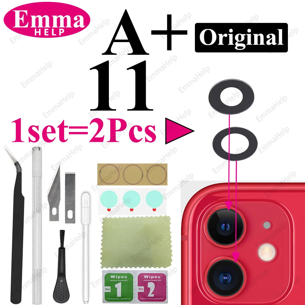 Sapphire Camera Lens Glass for iPhone 15/14/13/12/11 Pro Max Plus Mini - Complete Repair Kit with Adhesive