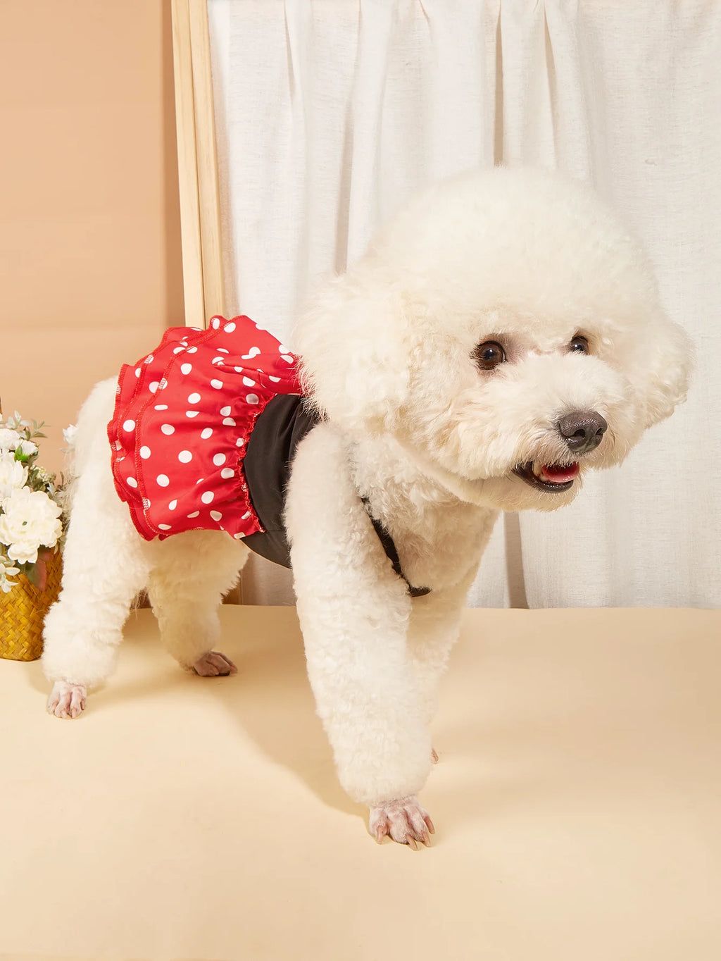 Pawtastic Dog Dress - Adorable Sleeveless Polka Dot Design with Red Bowknot for Stylish Puppies and Kittens
