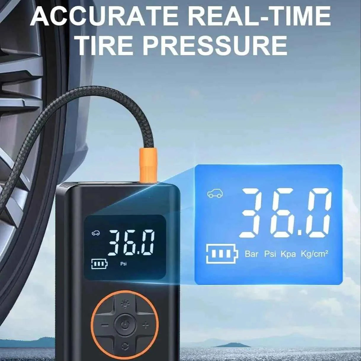 Tire Inflator Portable Air Compressor 150 PSI Cordless Mini Bike Tire Pump, Air Pump for Car with Pressure Gauge, LED Light