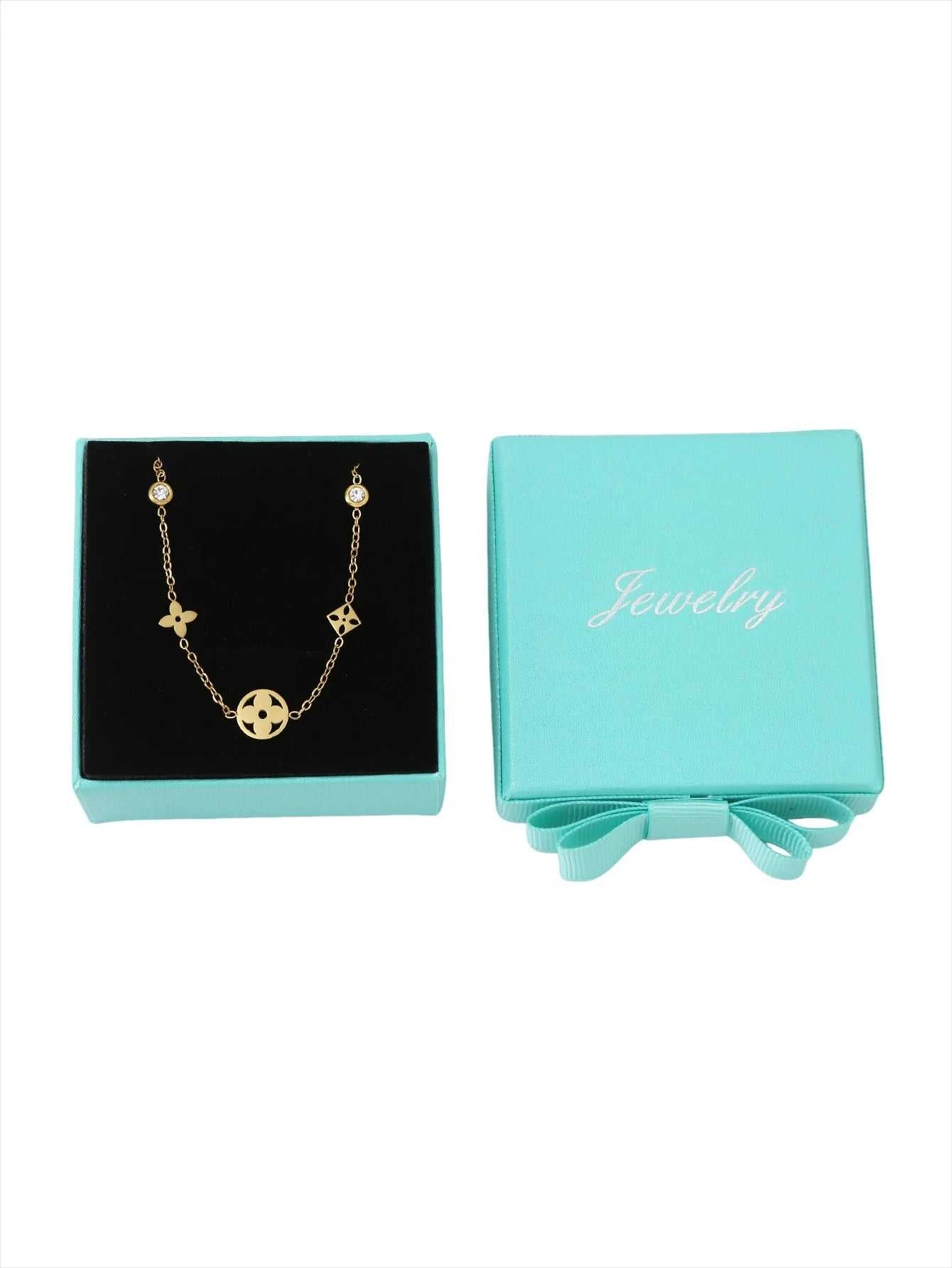 Fashionable Minimalist Stainless Steel Four-Leaf Clover and Lucky Flower Zirconia-Inlaid Necklace and Bracelet Jewelry Gift Set The jack market .AU The jack market .AU Jewellery & Chains $ 49 200001033:361180#Bracelet
