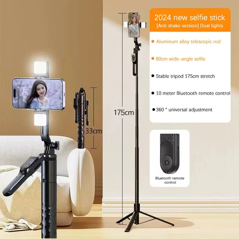 FANGTUOSI 2024 New Wireless Selfie Stick Tripod Foldable Stand For Gopro Action Cameras Smartphones Balance Steady Shooting Live