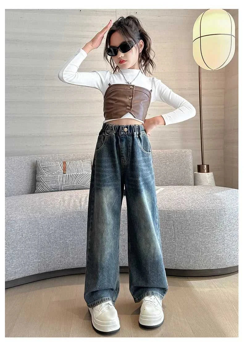 Girl Pocket Bow Embroidery Jeans New Teenage Children Wide Leg Denim Pants for Kids Loose Trousers Spring Autumn 4 -14 Years The jack market .AU The jack market .AU Mum & Kids: Essential Products for Every Family $ 48 14:193#model 2;200000463:200004188#130CM