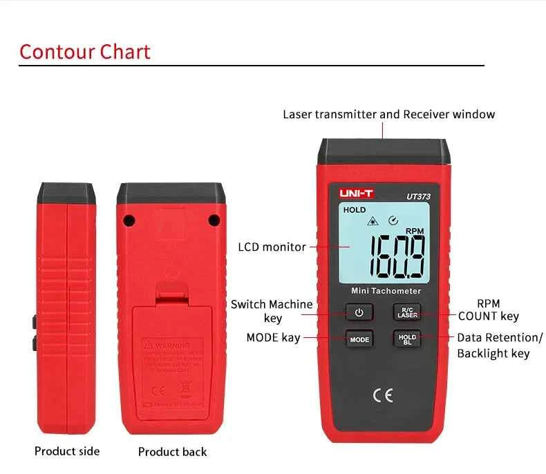 UNI-T Mini Digital Laser Tachometer - Non-Contact RPM Measurement up to 99,999 RPM with Backlight