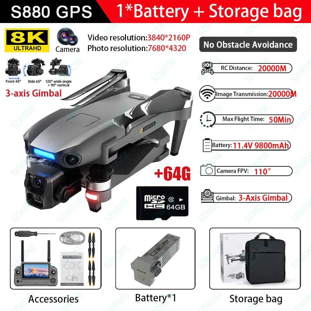 Load Bearing 800g S880 GPS Drone With 8K HD Camera 3-axis Gimbal Brushless Laser Obstacle Avoidance With Airdrop FPV RC Dron The jack market .AU The jack market .AU Drones $ 388 14:691#LG-NO OAS-64G