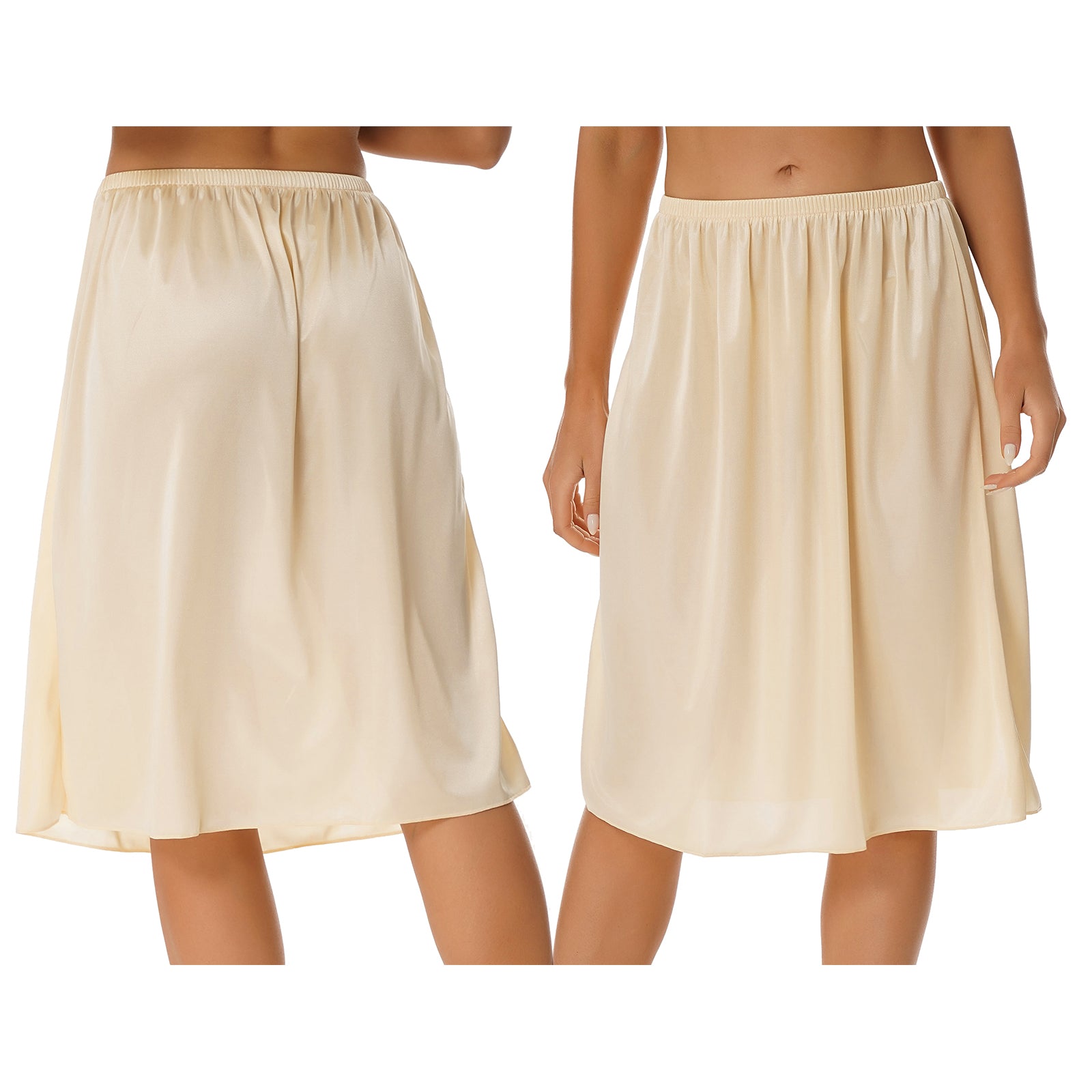 Womens Petticoat Skirt Solid Half Slip Underskirt Summer Elastic Waist Inner Lining Midi Skirt Long Underskirt for Party Dress