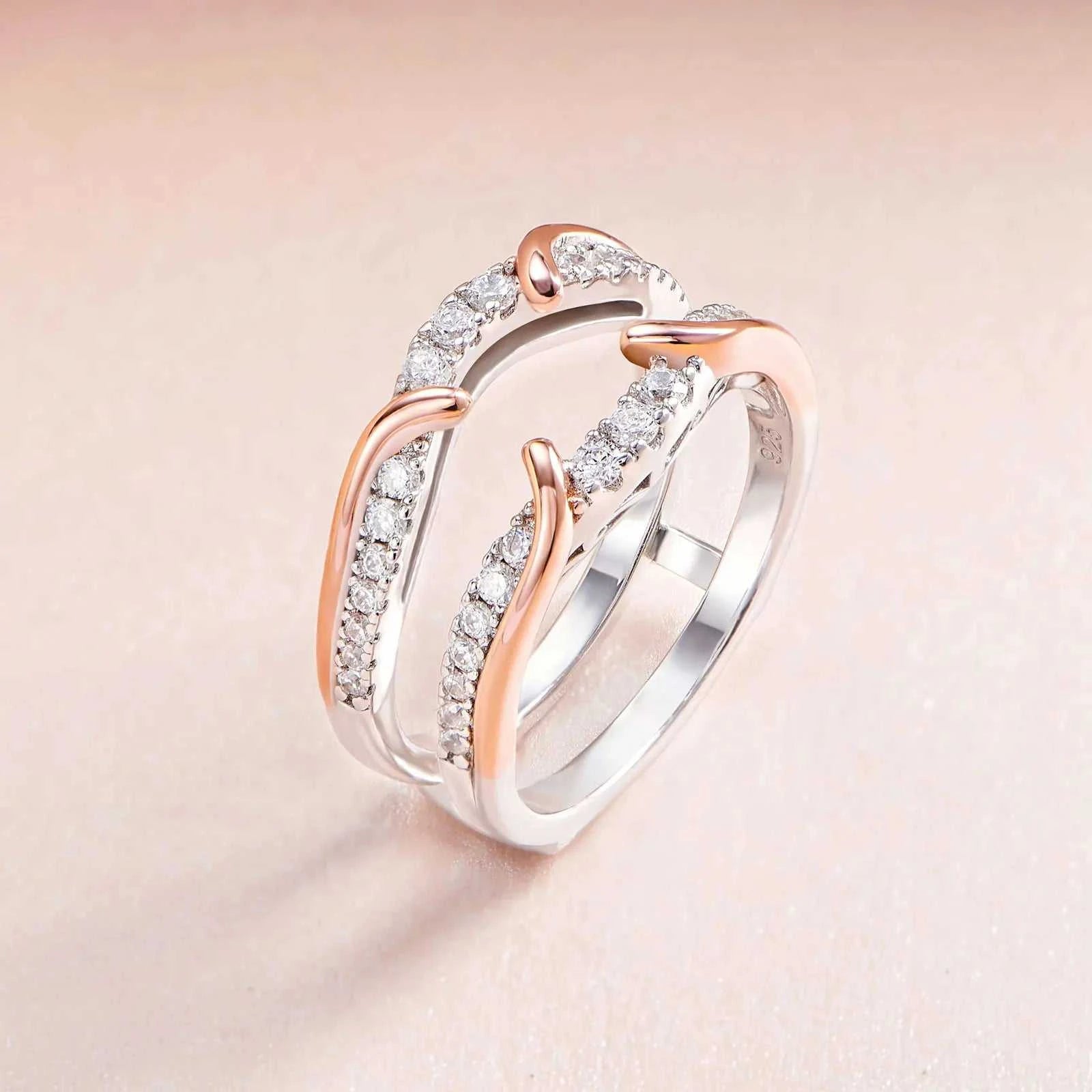 Newshe Genuine 925 Sterling Silver Romantic Rose Gold Guard Enhancer Rings for Engagement Cubic Zircon Wedding Band Jewelry The jack market .AU The jack market .AU Jewellery & Chains $ 116 200000369:200000289;200007763:201336100