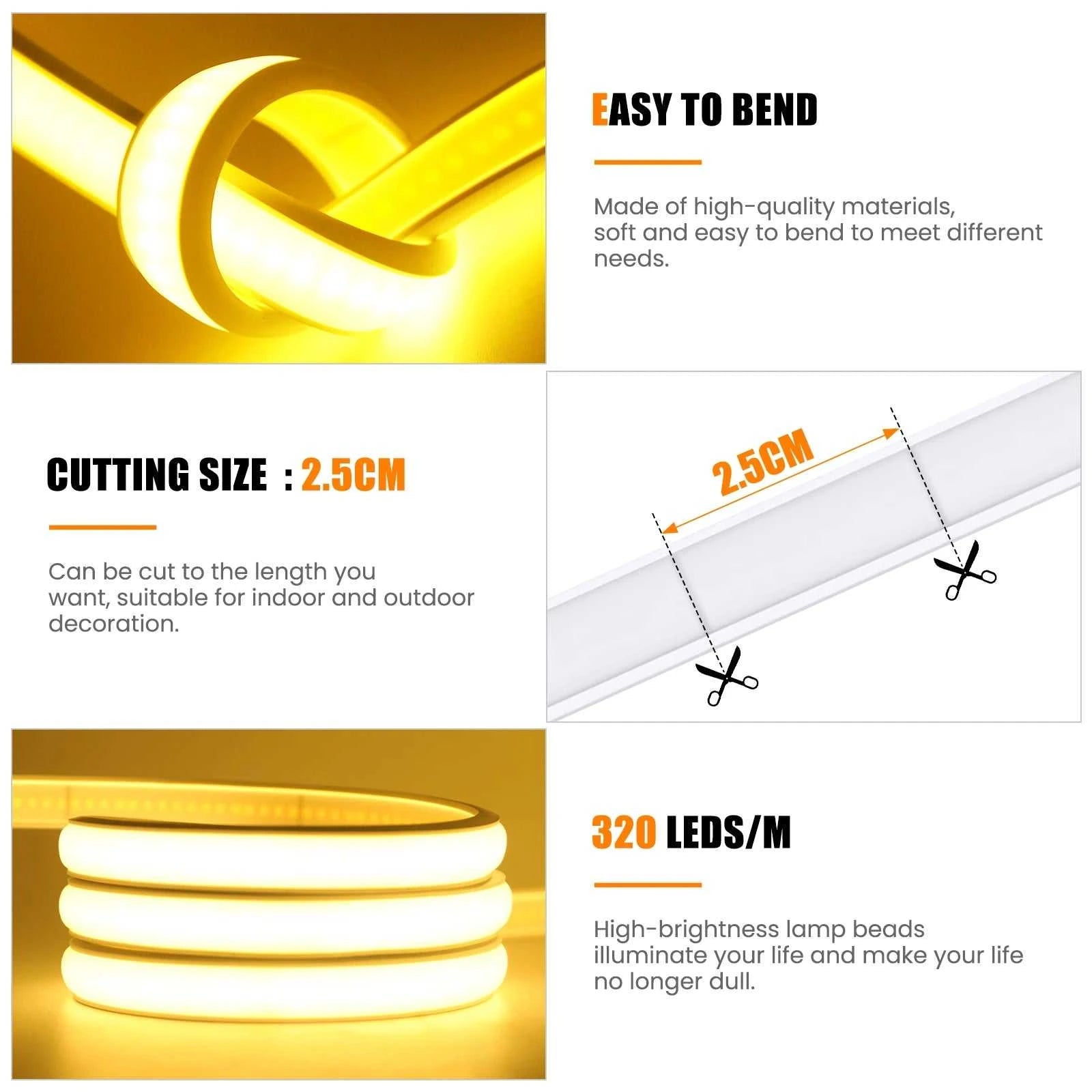 DC5V COB LED Strip With Switch 320Leds/m Flexible Neon Light USB Power Waterproof FOB LED Lights 3000K-6000K Ribbon Tape The jack market .AU The jack market .AU Home $ 57 136:9131281595#natural white;380:200007624
