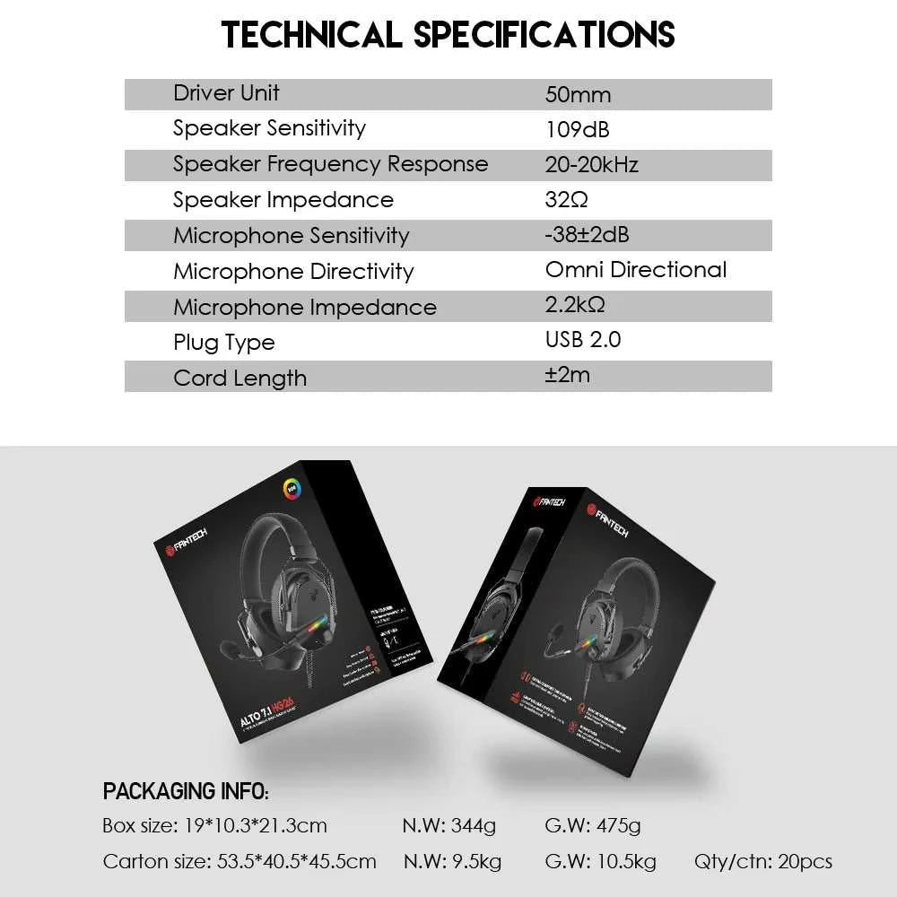 FANTECH ALTO 7.1 HG26 Gaming Headset Witch Noise Cancelling Detachable Microphone Surround Sound RGB Wired USB Headphone For PC The jack market .AU The jack market .AU Accessories Electronics $ 104 14:193