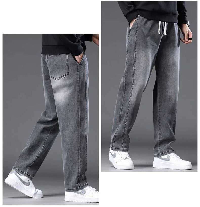 Autumn Winter Blue Jeans Men Drawstring Elastic Waist Cotton Cargo Denim Pants Work Fashion Thick Trousers Male Plus Size M-4XL The jack market .AU The jack market .AU Men Fashion $ 48 14:193#Black;5:361386#M(27-28)