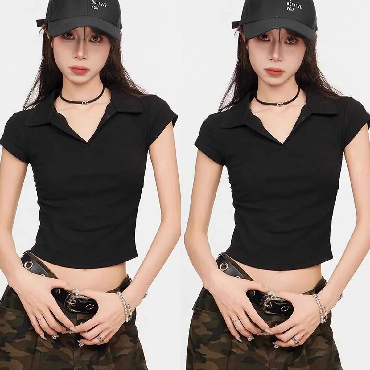 Cotton Summer Sexy Women's T Shirt Skinny Slim Basic Solid Crop Top Short Sleeve Polo TShirtCasual Top Tee for Women The jack market .AU The jack market .AU Woman Fashion $ 57 14:771#White;5:361385