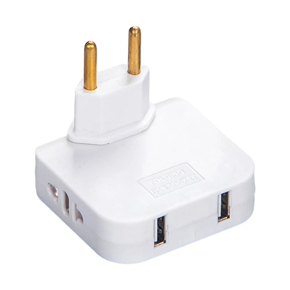 EU Universal Plug Dual USB Interface 3 In 1 Foldable Rotate Plug Hidden Socket USB 2A/5V 2500W Fast Charger Portable Travel Set