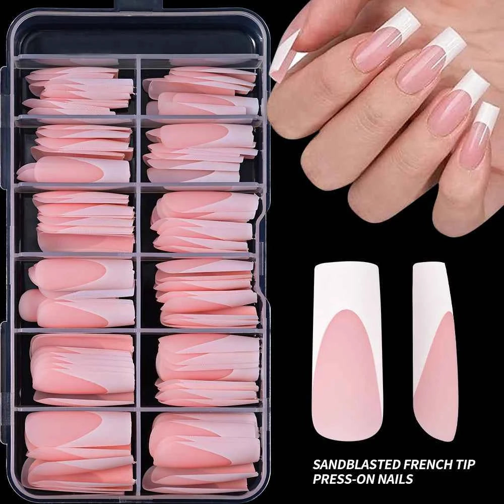120Pcs/Box French Tip Press On Nails White/Pink Full Cover Professional Salon Artificial Fake Nail Detachable Coffin French Tips