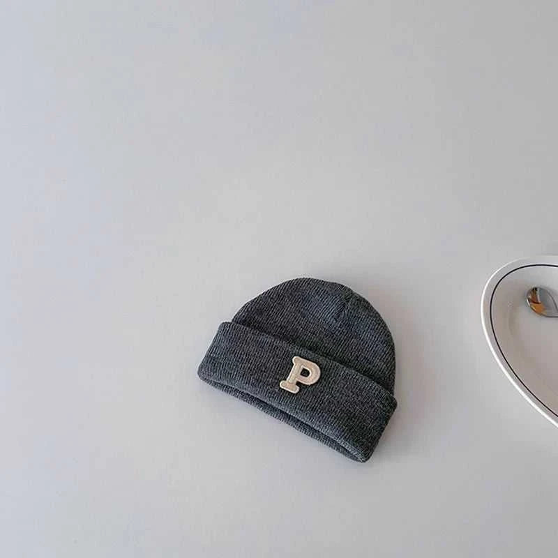 Autumn Winter Baby Knitted Hat Solid Color P Letter Infant Boy Girl Beanie Cap Casual Warm Toddler Crochet Bonnet Hat