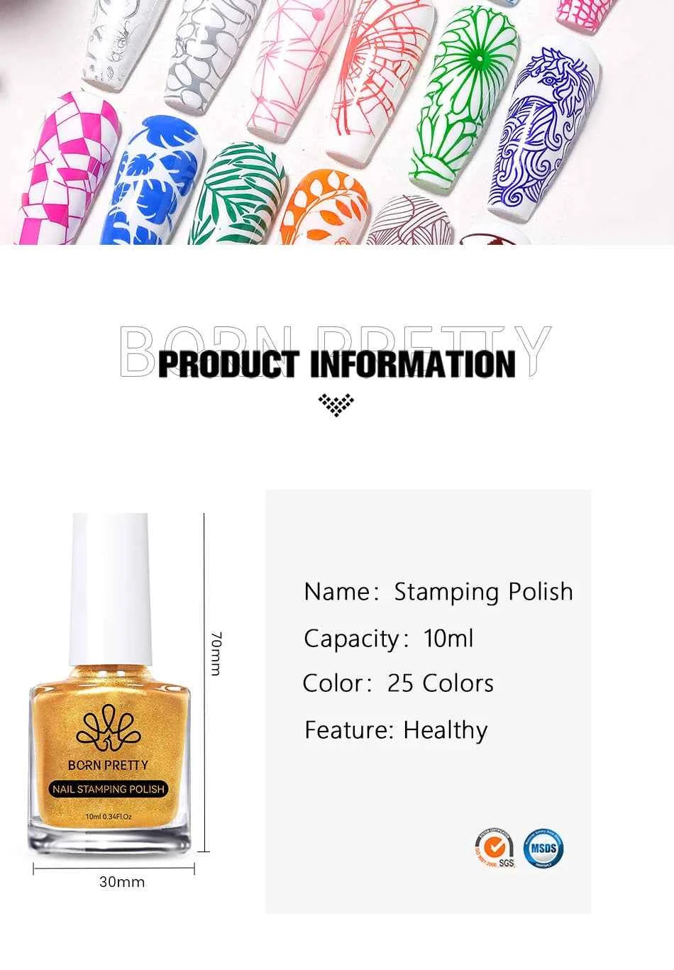 BORN PRETTY Stamping Nail Polish Set - Vibrant 10m Colors for Stunning Nail Art Designs