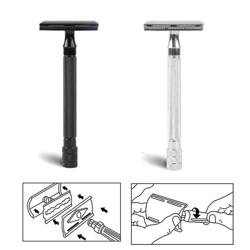 Stainless Steel Safety Razor for Men - Weighted Handle & 10 Double Edge Blades for a Superior Shave