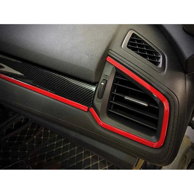 Auto Interior Dashboard Frame Strip Red Trim Sticker for Honda Civic 10th Gen 2016 2017 2018 2019 2020 2021 Left Hand Drive Car