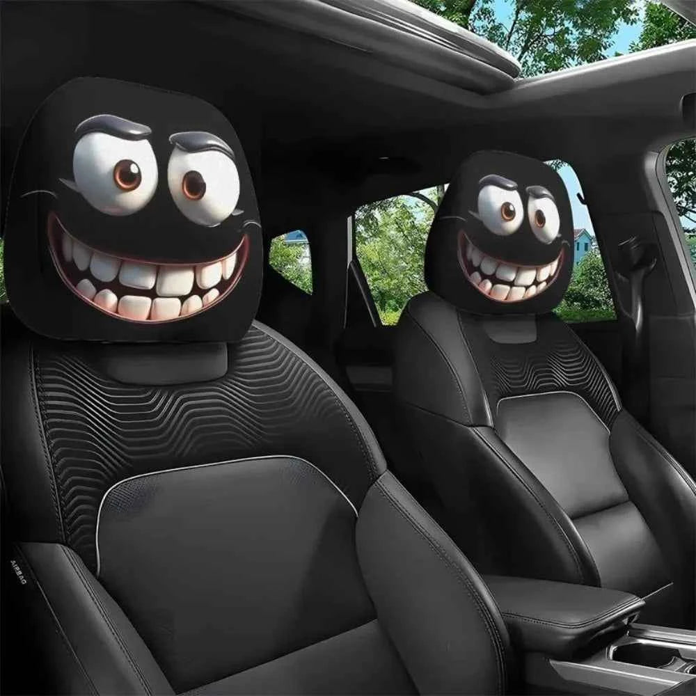 2Pcs Universal Car Seat Cover Black Skull Pattern Breathable Headrest Cover Dust-proof Elastic Car Seat Headrest Interior Decor