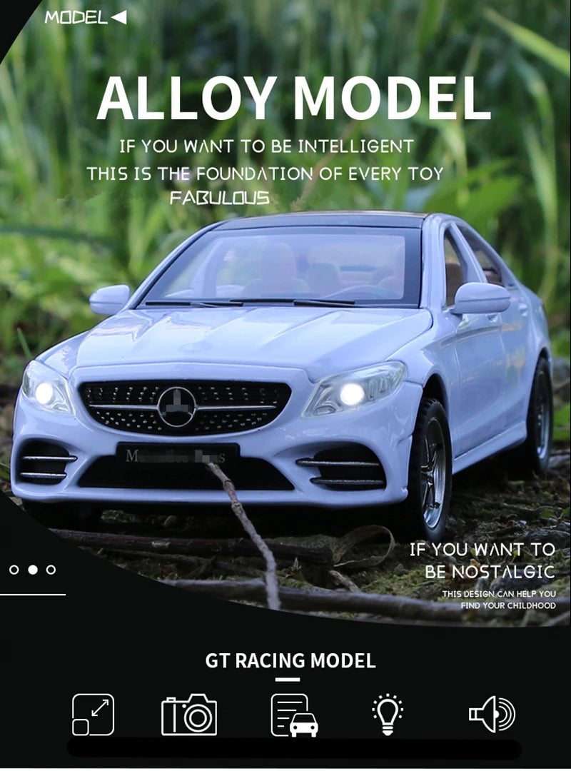 1:32 Mercedes C-Class Diecast Alloy Car Model – Sound & Light Toy Gift
