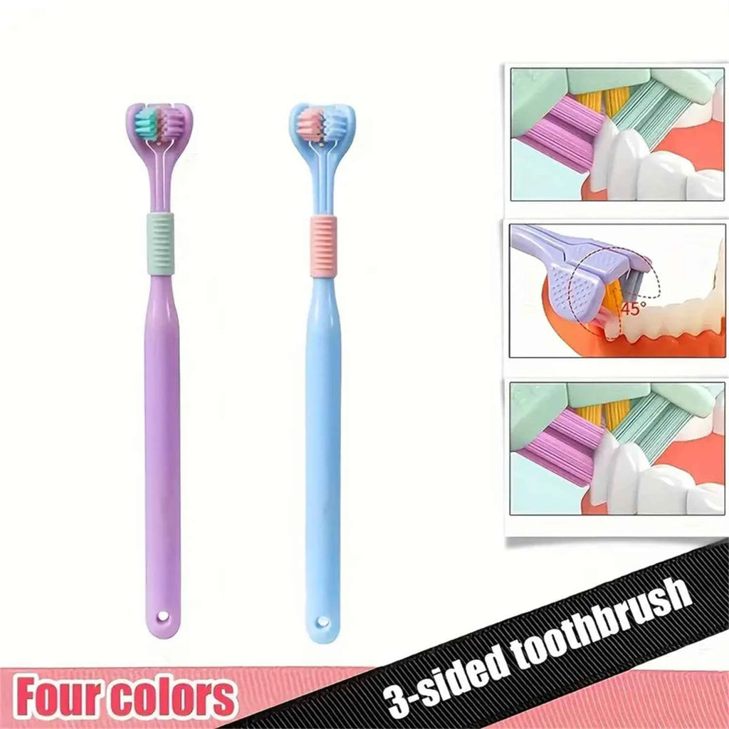 4pcs Soft Bristle 3-sided Toothbrush Gentle Clean Adult Teeth Brush for Complete Gum Care Autism Sensory Design Oral Health Tool