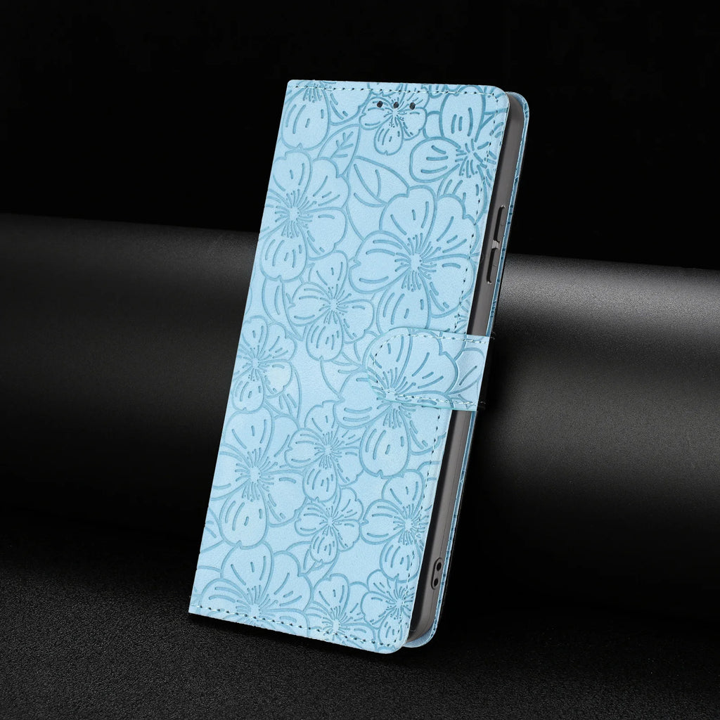 Edge Leather Flip Case for Motorola G73 G53 G13 G23 G62 G52 G32 G22 G31 G20 G41 - Cherry Blossom Design