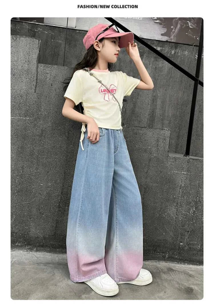 2024 Big Teens Girl Tencel Wide-Leg Jeans Kids Girls Gradient Color Pants Children Outwear Long Trousers Girl Clothing 4-12Years The jack market .AU The jack market .AU Mum & Kids: Essential Products for Every Family $ 48 14:771#model 1;200000463:200004207#150CM