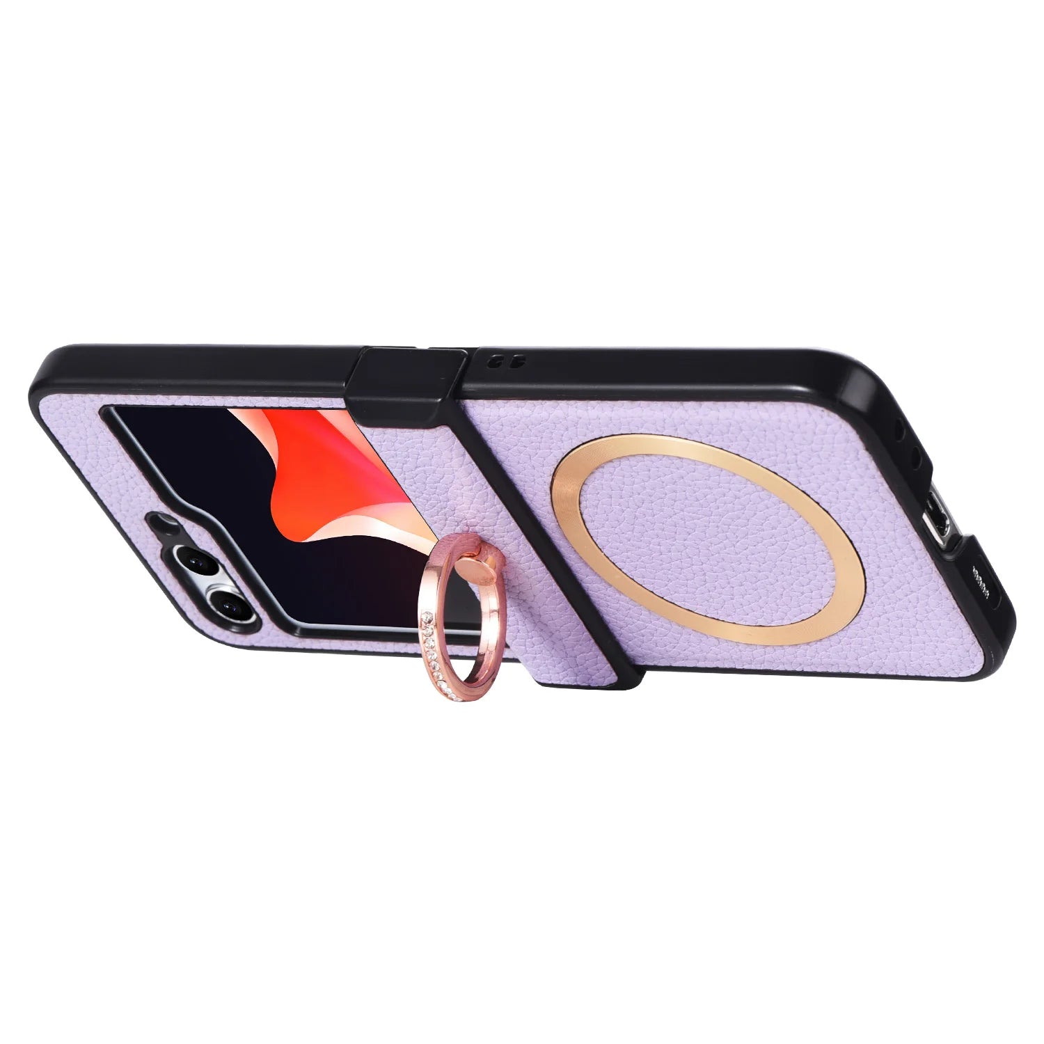 Grain Of Cloth Diamond Ring Magnetic Stand Case for Samsung Galaxy Z Flip 3 4 5 6 7 - Stylish & Functional Protection