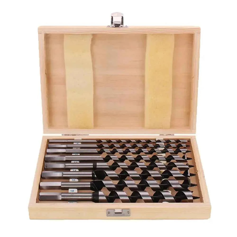 Krachtige 8Pcs 230mm Auger Drill Bit Set 6/8/10/12/14/16/18/20mm for Wood Hex Shank Length Deep Woodworking Drill Bit