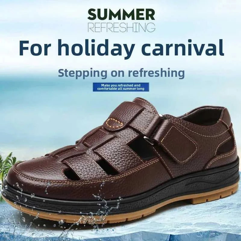 Men's Genuine Leather Sandals Breathable Summer Casual Shoes Soft Bottom Anti-Slip Hollow out Design Comfortable Dad Shoes The jack market .AU The jack market .AU Step Up Your Style: Trendy Shoes for Every Occasion! $ 74 14:193;200000124:200000364