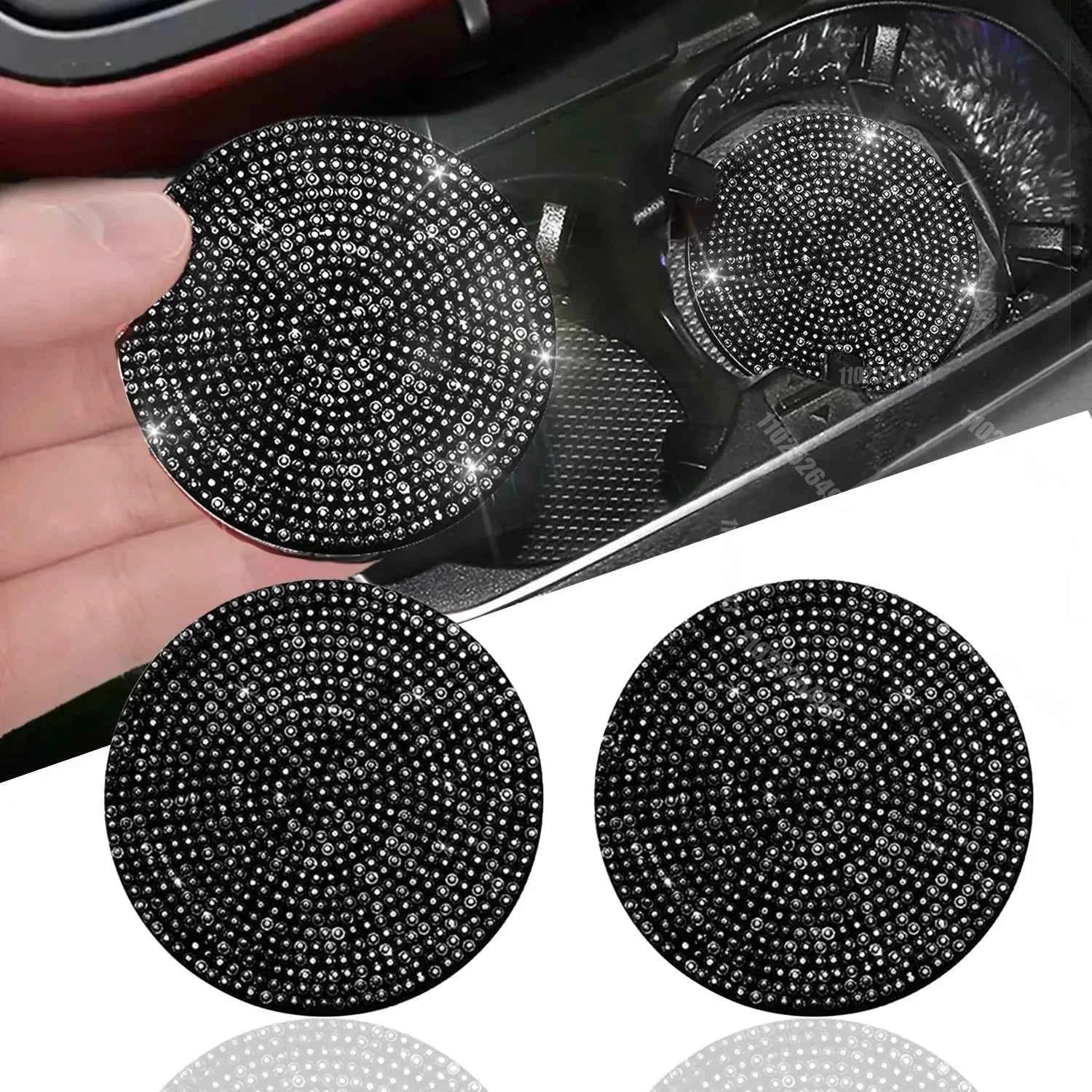 2Pcs Diamond Car Coaster Water Cup Slot Non-Slip Mat Bling Gadget Silica Pad Cup Holder Mat Auto Interior Decoration Accessories
