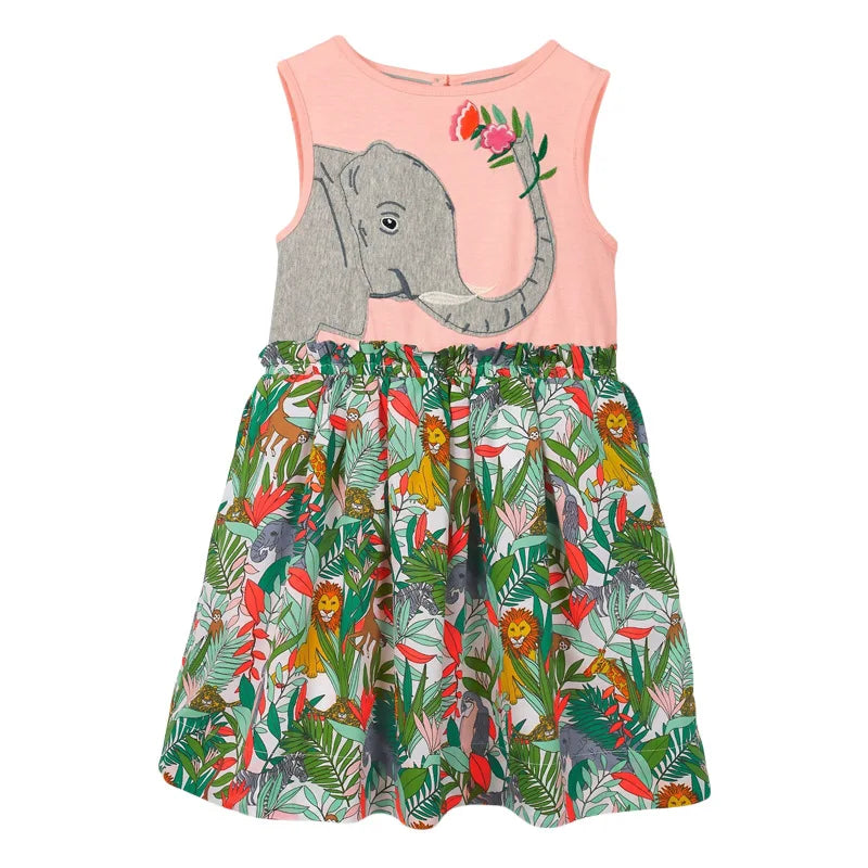 Little maven 2026 Cartoon Giraffe Summer Dress Cotton Soft Casual Clothes Baby Girls Lovely Wear for Toddler Kids 2 to 7 years