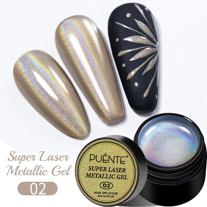 BrandName Chrome Mirror Effect Gel Polish - 5ml Golden Silvery Metallic Liner for Stunning French Nail Art