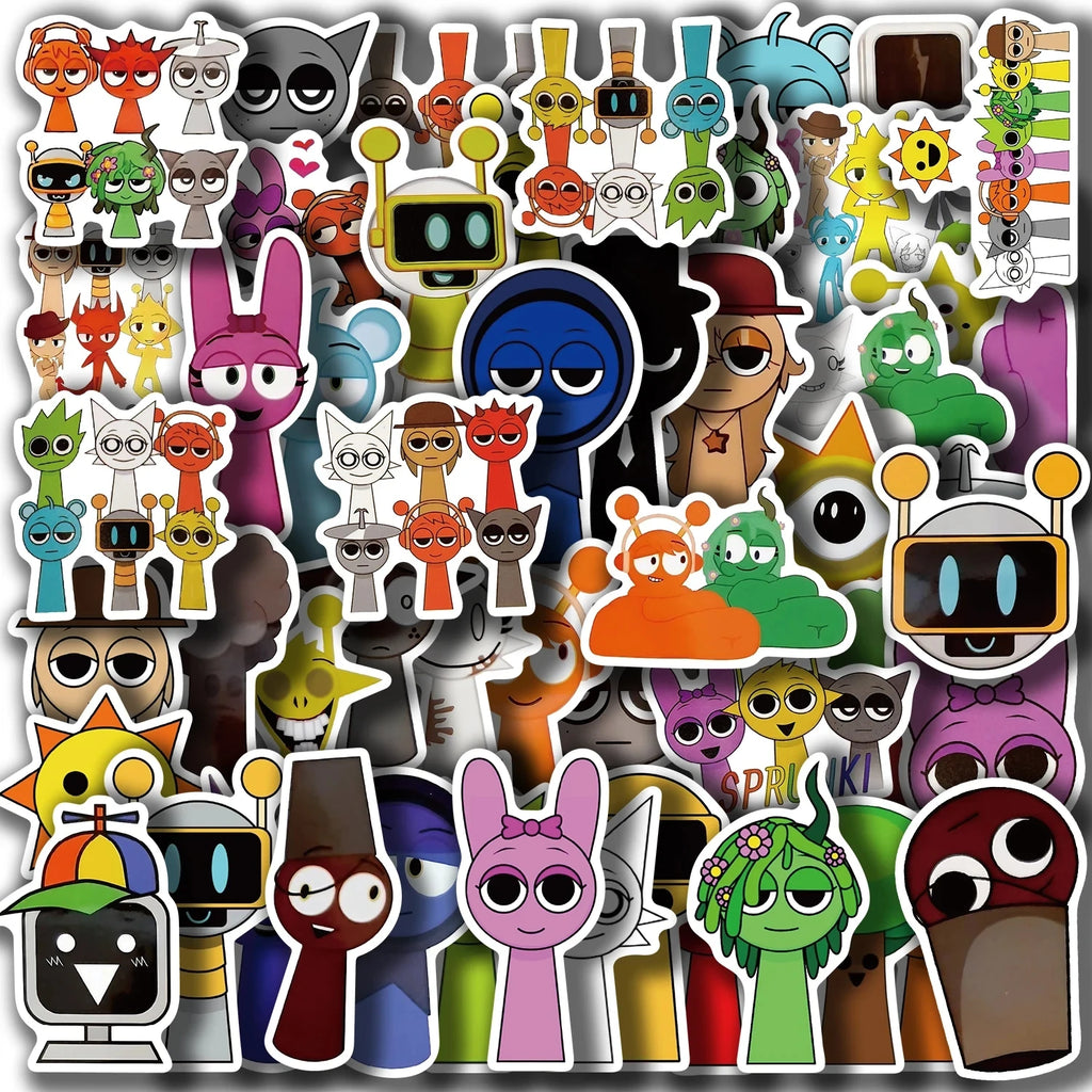 50Pcs Game  Incredibox Sprunki Stickers Music Sprunki DIY Stickers Scrapbooking Phone Luggage Skateboard Waterproof Decals