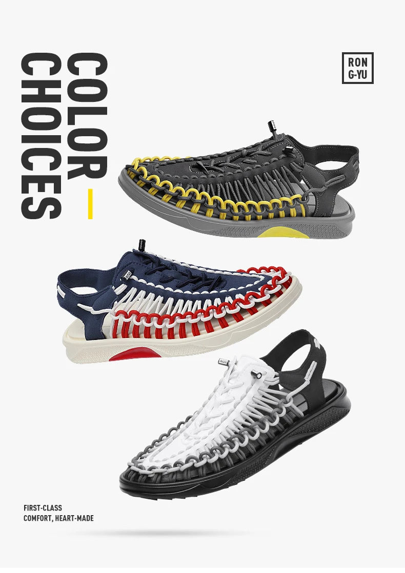 2023 Summer Men's  Sandals Lace Up Hand Woven Sandals Thick Soled Soft Non Slip Casual Shoes High Quality Couple Beach Shoes