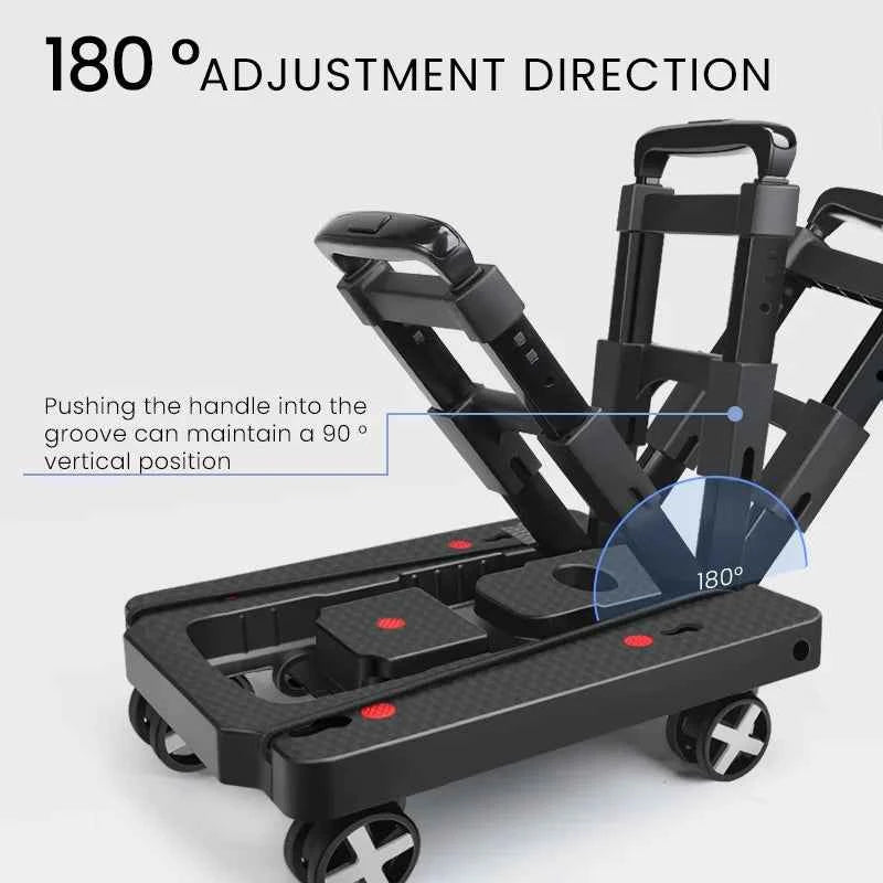 AIRAJ Heavy-Duty Folding Hand Truck - 110lbs Capacity, 4-Wheel Dolly with Ropes for Effortless Moving