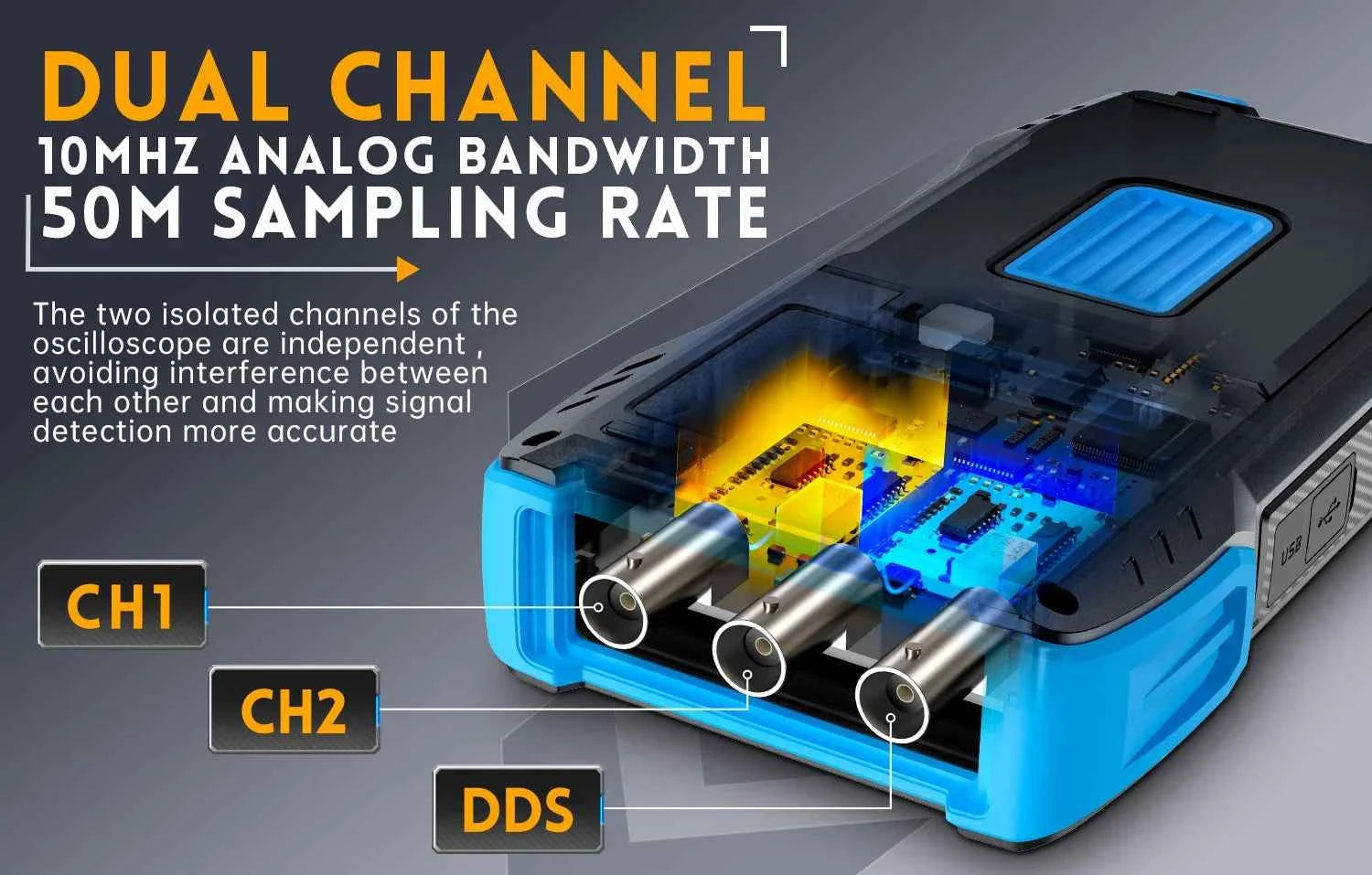 FNIRSI Handheld 50MHz Dual Channel Oscilloscope & Multimeter - 3-in-1 Automotive Signal Generator